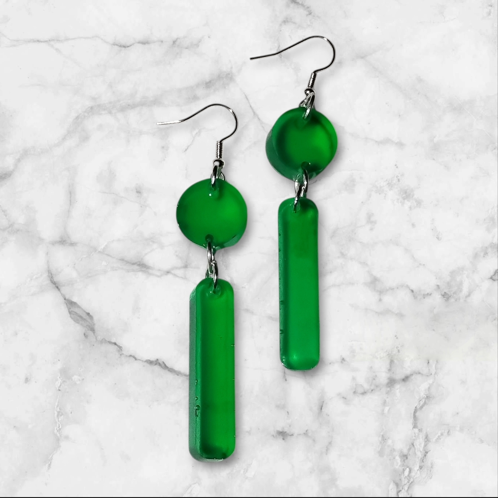 Hand Crafted Vibrant Green Earrings Rectangular Shape